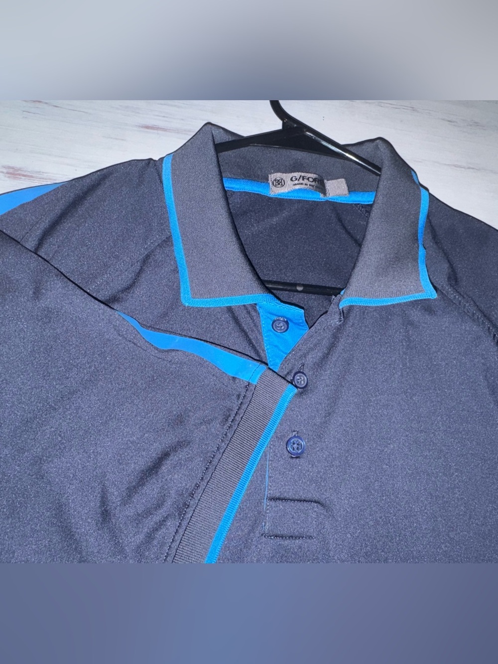 G/FORE Mens Golf Polo Shirt Gray Blue Performance Stretch Size Tag Removed